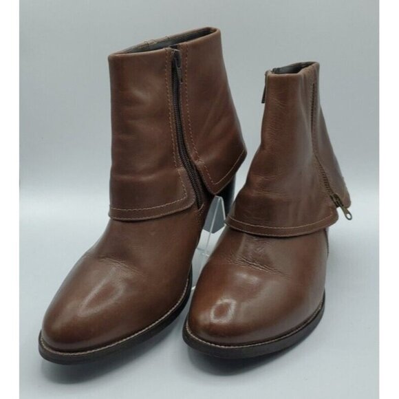 Aquelino Masiero Brazil Brown Ankle Boot Fold Over Inside Outside Zip Size 42 - Picture 1 of 13